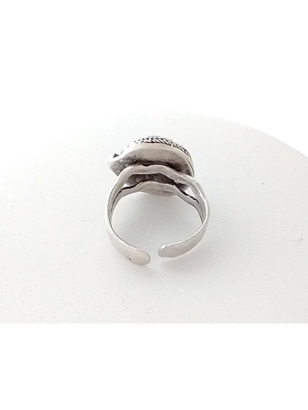 Adjustable Silver Tone Ring with Orange Marbled Stone